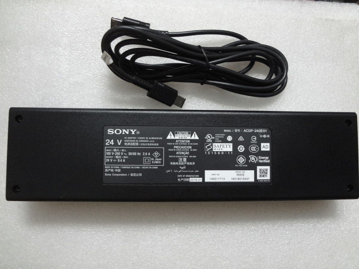24V 9.4A Sony XBR-55X930D 55" HDR 4K 3D TV AC Adapter Charger Cable